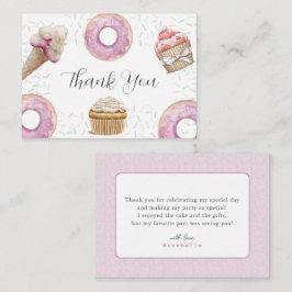 Two Sweet Cupcake & Donuts 2nd Birthday Thank You Mitteilungskarte