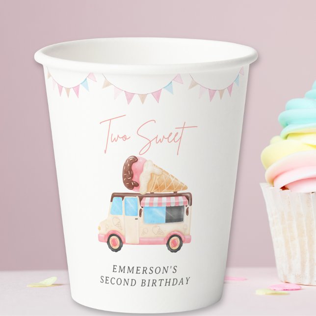 Two Sweet Eiswagen 2. Geburtstag  Pappbecher (Two Sweet Ice Cream Truck 2nd Birthday Paper Cups)