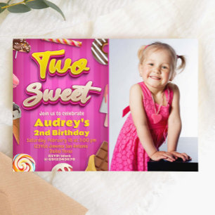 Two Sweet - Girl Birthday mit Foto-Einladung Einladung