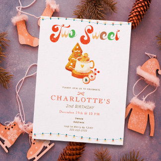 Two Sweet Girl Christmas Cookie Cocoa 2nd Birthday Einladung
