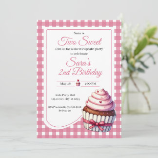 Two Sweet Pink Cupcake Girl 2nd Birthday Party  Einladung