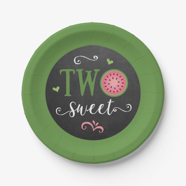 Two Sweet Watermelon 2nd Birthday Paper Plate Pappteller (Vorderseite)