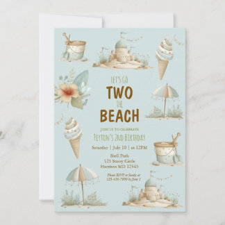 Two the Beach Summer Kids Birthday Invitation Einladung