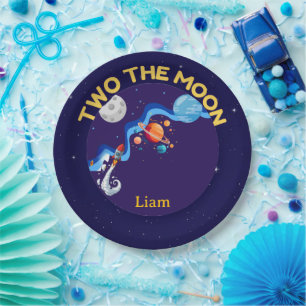 Two the Moon 2. Geburtstag Papier Teller Raum Rake