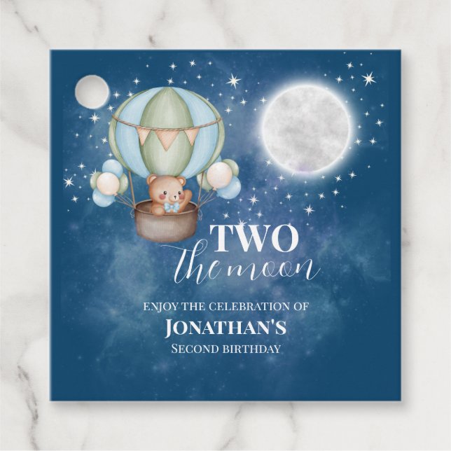 Two The Moon Boy Bear Balloon 2nd Birthday  Geschenkanhänger (Vorderseite)