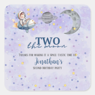 Two The Moon Boy Space Rakete 2. Geburtstag Quadratischer Aufkleber