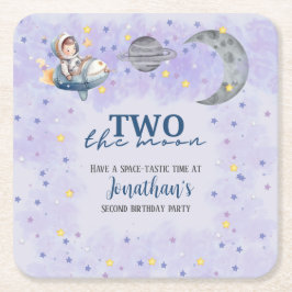 Two The Moon Boy Space Rocket 2nd Birthday Rechteckiger Pappuntersetzer