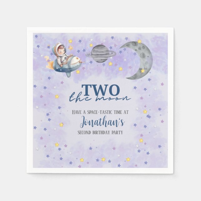 Two The Moon Boy Space Rocket 2nd Birthday  Serviette (Vorderseite)