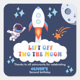 Two The Moon Boy Space Rocket Lift Off 2nd Bday Quadratischer Aufkleber