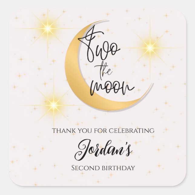 Two The Moon Elegant Gender Neutral 2nd Birthday  Quadratischer Aufkleber (Vorderseite)