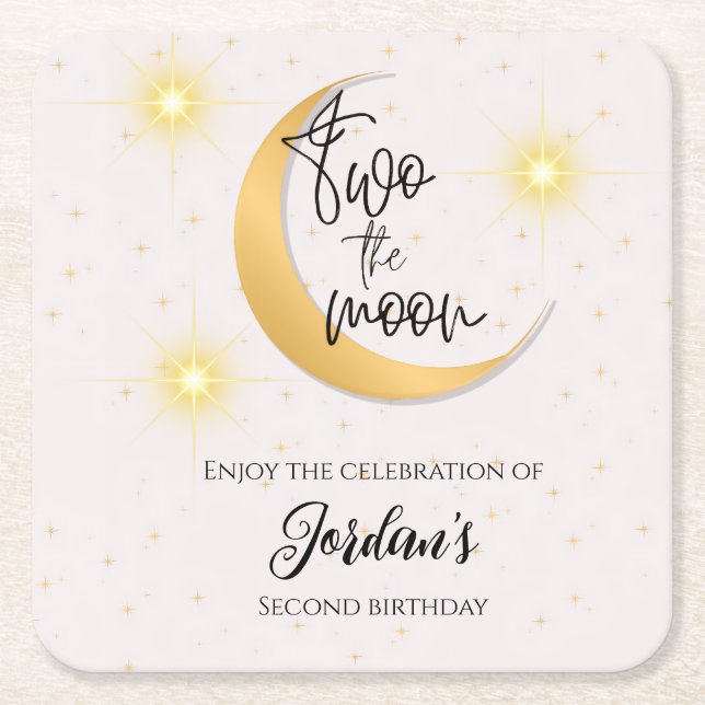 Two The Moon Elegant Gender Neutral 2nd Birthday  Rechteckiger Pappuntersetzer (Vorderseite)