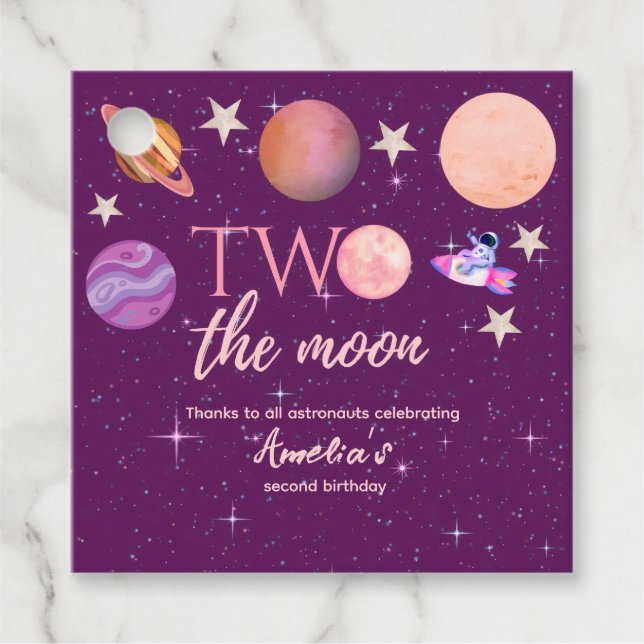 Two The Moon Girl Space Pink Planets 2nd Bday Geschenkanhänger (Vorderseite)