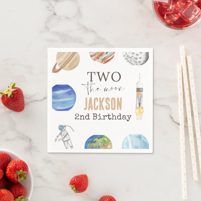 Two The Moon | Modern Space 2nd Birthday Décor Serviette (Beispiel)