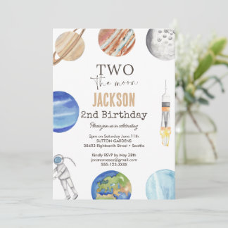 Two The Moon | Moderne Weltraum 2. Geburtstagsdeko Einladung