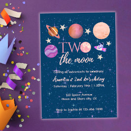 Two The Moon Outer Space Ship Planets 2nd Bday Einladung