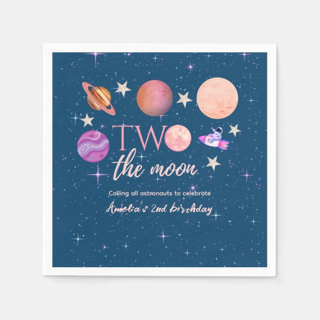 Two The Moon  Outer Space Ship Planets 2nd Bday Serviette (Vorderseite)