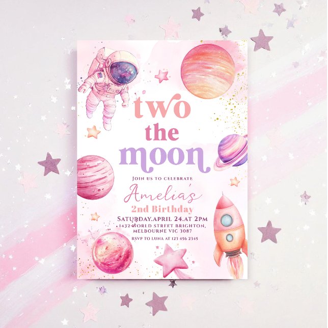 Two the Moon Outerspace 2nd Birthday  Einladung (Von Creator hochgeladen)