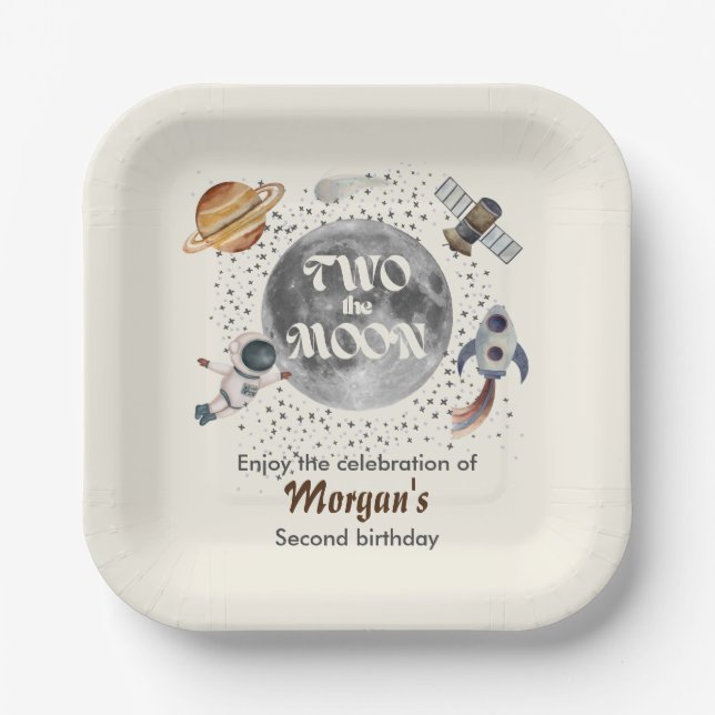 Two The Moon Planets Gender Neutral 2nd Birthday  Pappteller (Vorderseite)