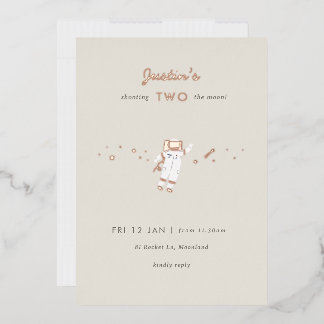 Two The Moon Space Party Foil 2nd Birthday Invite Folieneinladung