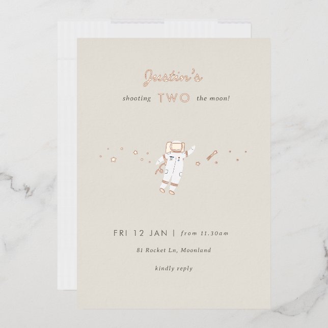 Two The Moon Space Party Foil 2nd Birthday Invite Folieneinladung (Briefumschlag)