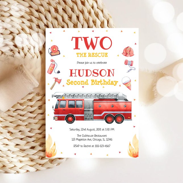 Two the Rescue Firetruck 2nd Birthday Invitation (Créateur téléchargé)