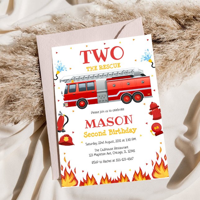 Two the Rescue Firetruck 2nd Birthday Invitation Einladung (Von Creator hochgeladen)