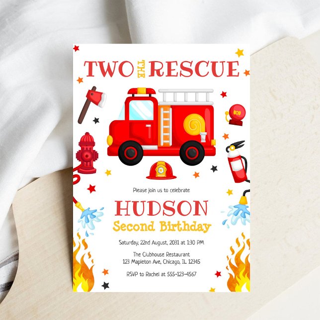 Two the Rescue Firetruck 2nd Birthday Invitation Einladung (Von Creator hochgeladen)