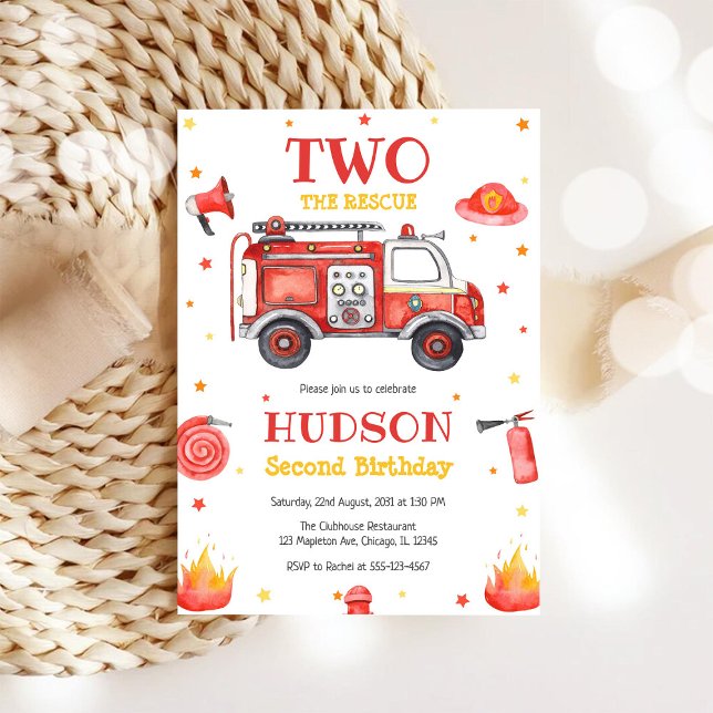 Two the Rescue Firetruck 2nd Birthday Invitation Einladung (Von Creator hochgeladen)