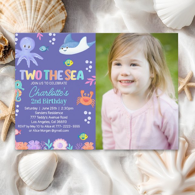 TWO the SEA Photo – 2nd Birthday Party Girl Einladung (Von Creator hochgeladen)