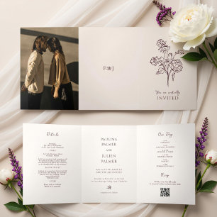 Two-Tone Elegante Florale Hochzeit Dreifach Gefaltete Einladung