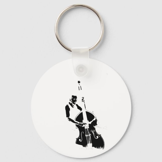 Two Toned Upright Bass Player Outline BW Schlüsselanhänger (Vorderseite)