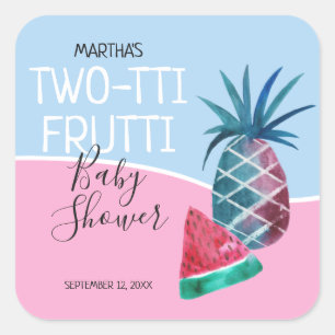 Two-tti Frutti Doppeljungen-und Mädchen-Babyparty Quadratischer Aufkleber