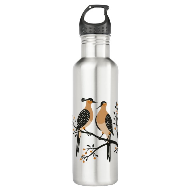 Two Turtle Doves Cut-Out Stencil Retro Style 7 Edelstahlflasche (Vorderseite)