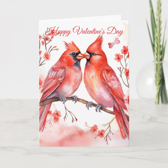 Two Valentine Cardinals Feiertagskarte (Vorderseite)