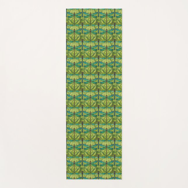 Two views of a green and yellow patterned tile  yogamatte (Vorderseite)