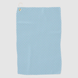 Two views of a light blue towel with a pattern  golfhandtuch