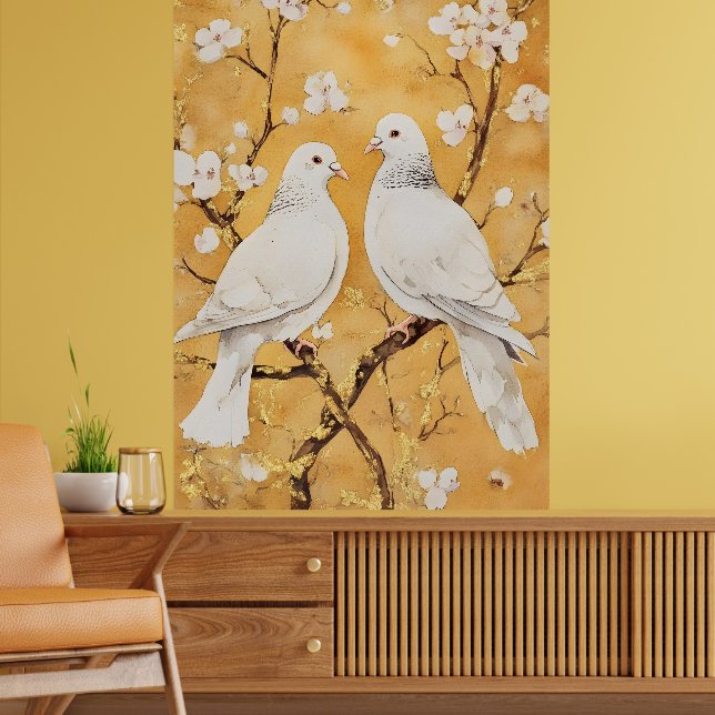  two white doves perched on a branch poster (Wohnzimmer 2)