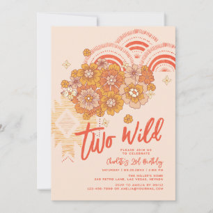 Two Wild Boho Floral Groovy 2. Geburtstag Party Einladung