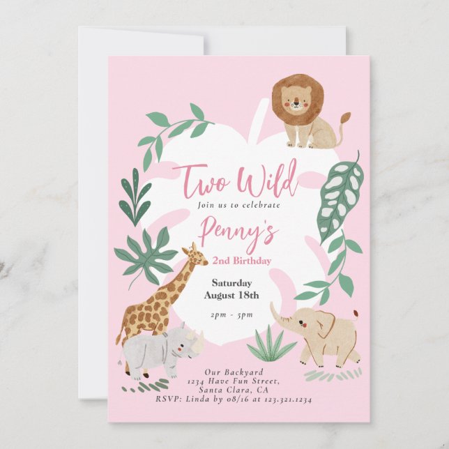 Two Wild Girl 2. Geburtstag Einladung (Vorderseite)