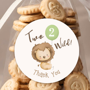 Two Wild Lion Sage Green Balloon Junge 2. Geburtst Runder Aufkleber