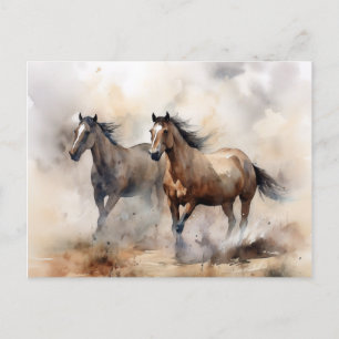 "Two Wild Mustangs" Dusty Western Wassercolor Postkarte