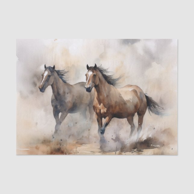 "Two Wild Mustangs" Dusty Western Wassercolor Seidenpapier (Vorderseite)