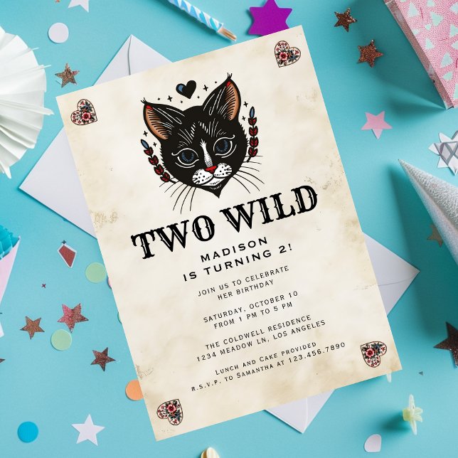 Two Wild Niedlich Kitten Cat Rockabilly 2. Geburts Einladung (Von Creator hochgeladen)