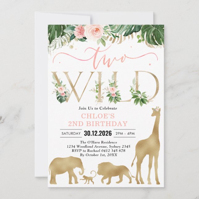 Two Wild Party Animals 2nd Birthday Invitation (Devant)