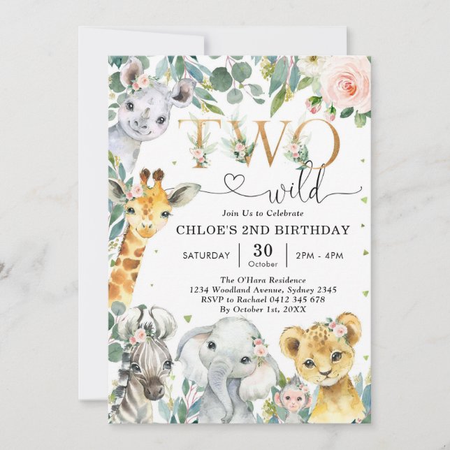 Two Wild Party Animals 2nd Birthday Invitation (Devant)