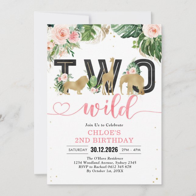 Two Wild Party Animals 2nd Birthday Invitation Einladung (Vorderseite)