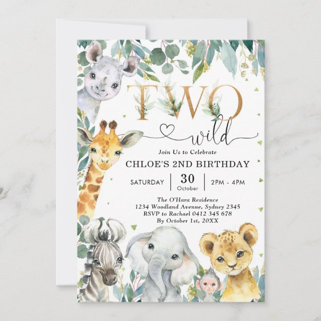Two Wild Party Animals 2nd Birthday Invitation Einladung (Vorderseite)