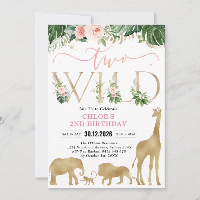 Two Wild Party Animals 2nd Birthday Invitation Einladung (Vorderseite)