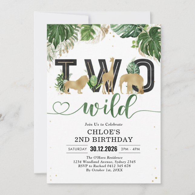 Two Wild Party Animals 2nd Birthday Invitation Einladung (Vorderseite)