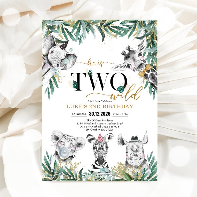 TWO Wild Party Animals Boy Birthday Invitation Einladung (Von Creator hochgeladen)